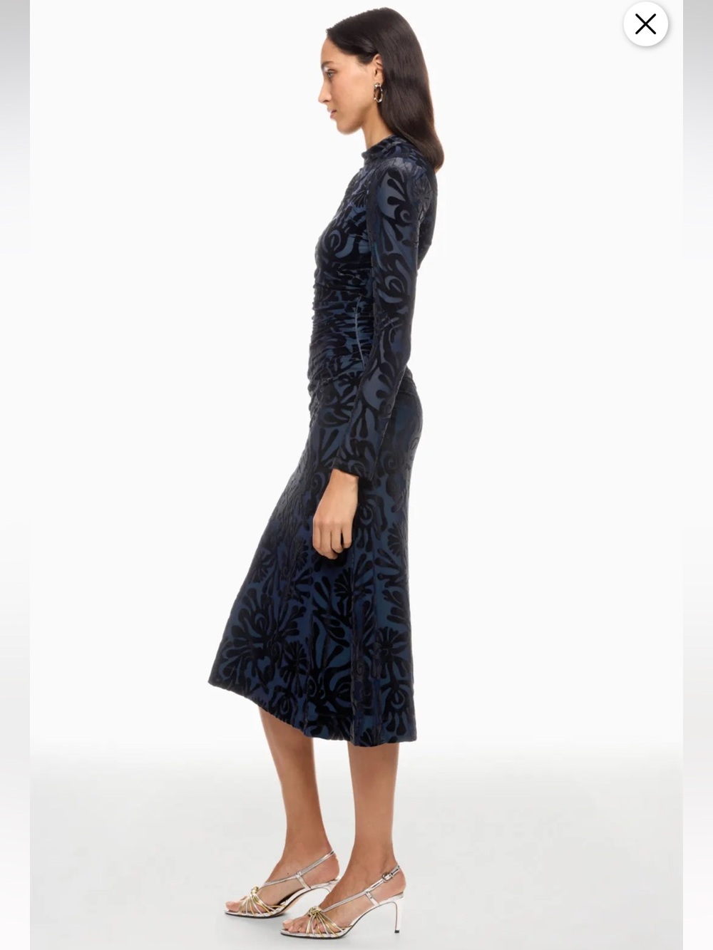 Sea New York Alia Stretch Burnout Velvet Midi Dress Navy Blue Black NWT XS - Picture 3 of 14